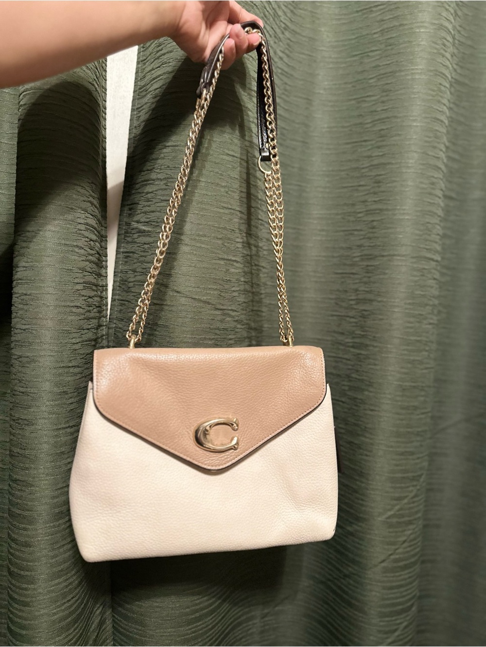 Coach Two-Tone Pebbled Leather Crossbody in Beige & Cream
